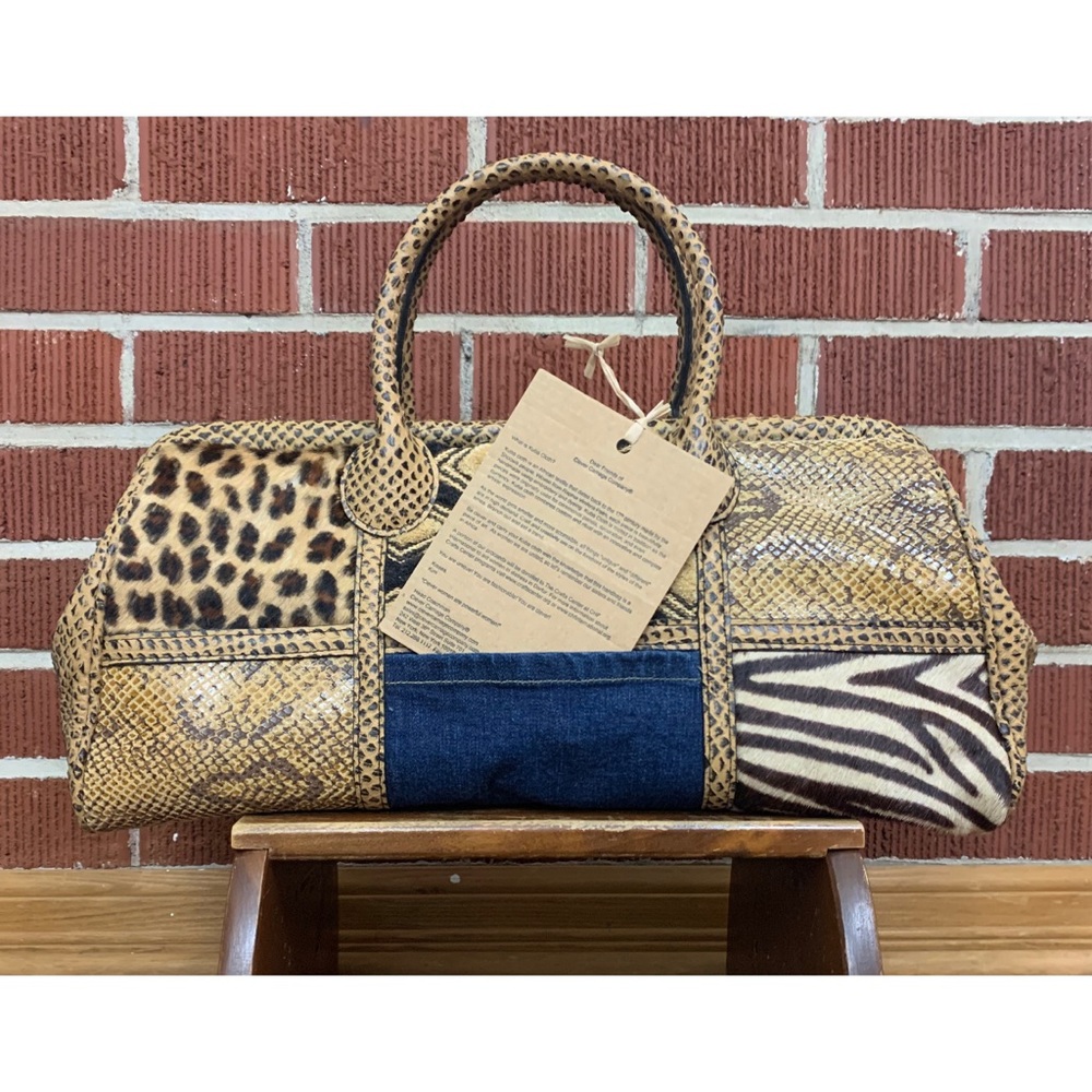 Clever Carriage Animal Print Jean Patch Satchel